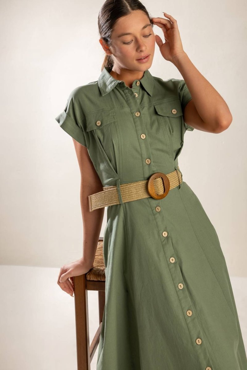 BUILD MY EMPIRE OLIVE WOVEN MIDI DRESS - Love Salve