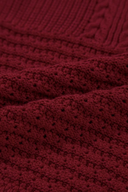 Burgundy Cable Knit Pointelle Slim Fit V Neck Sweater Vest - Love Salve 