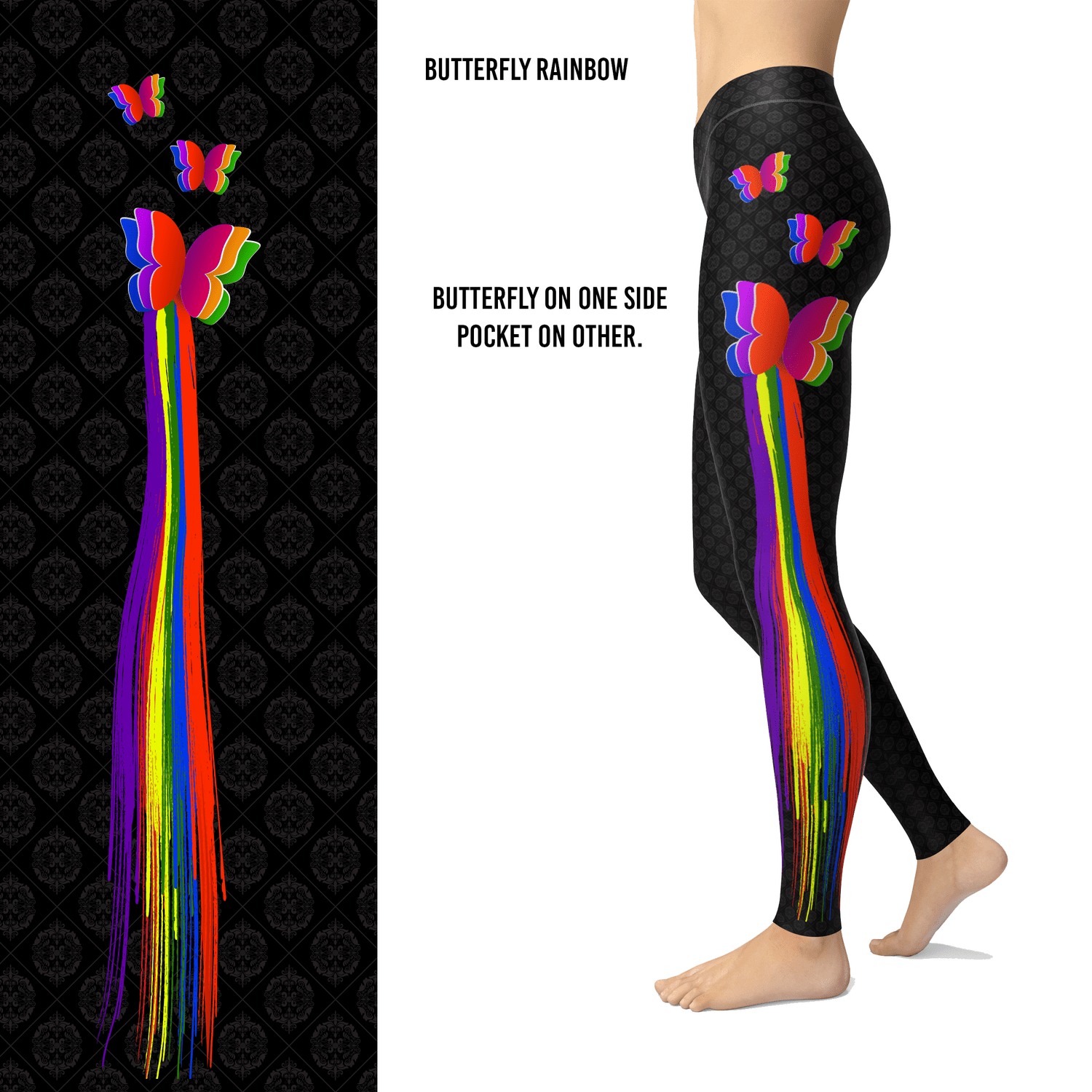 Butterfly Trail Rainbow Leggings with a Pocket on one Side MM