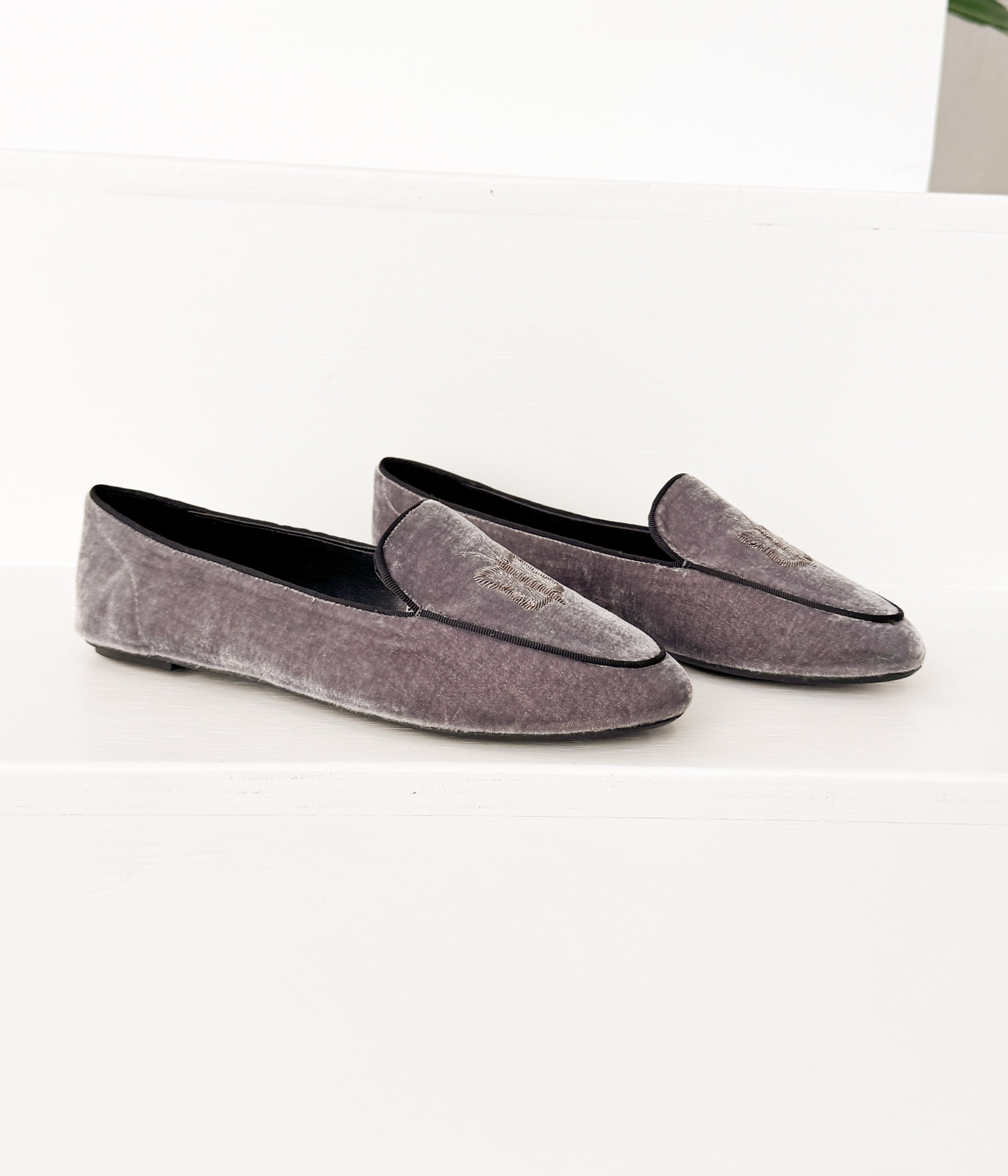 Butterfly Velvet Flats In Grey With Delicate Accent Naughty Monkey