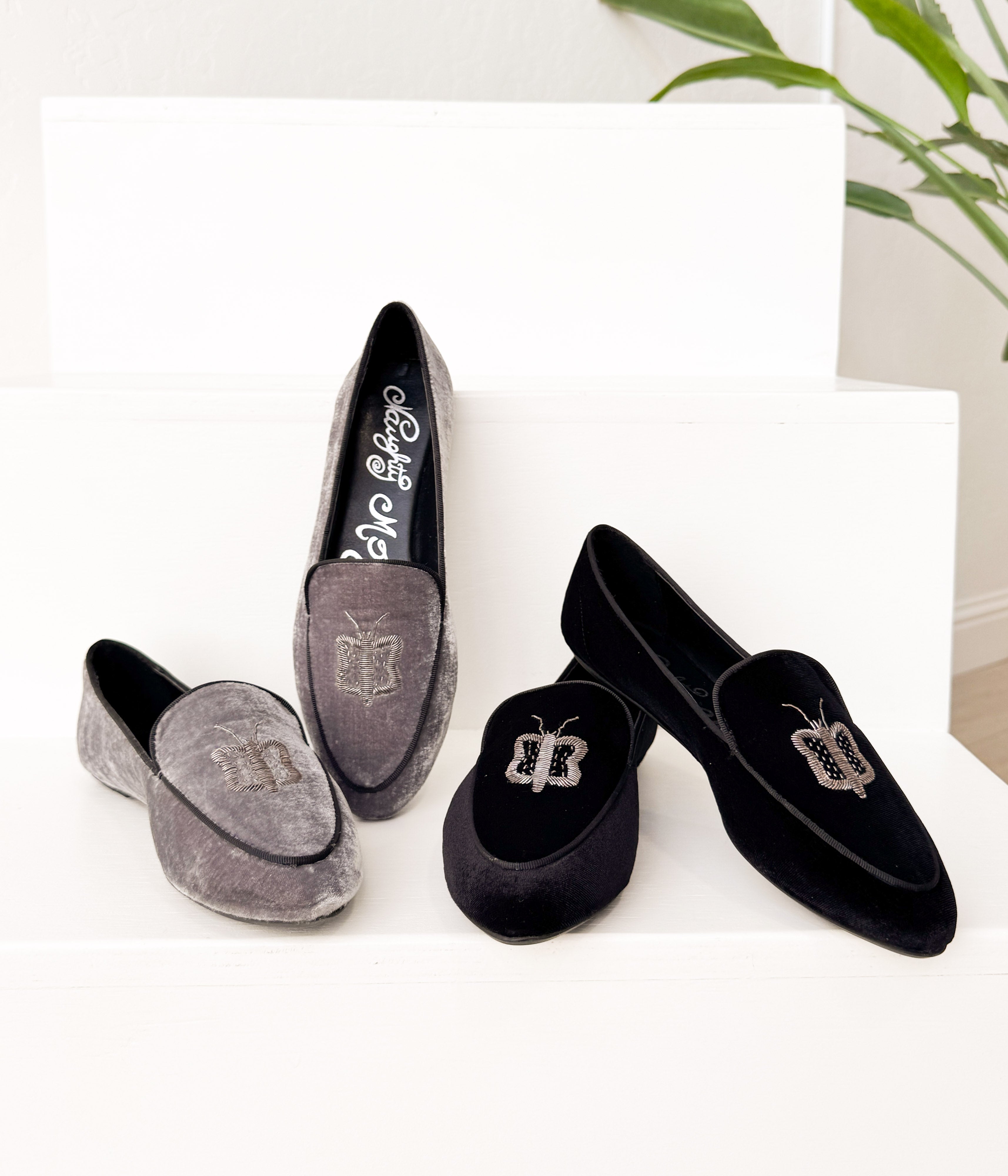 Butterfly Velvet Flats Grey Soft Comfort Lightweight Chic Naughty Monkey