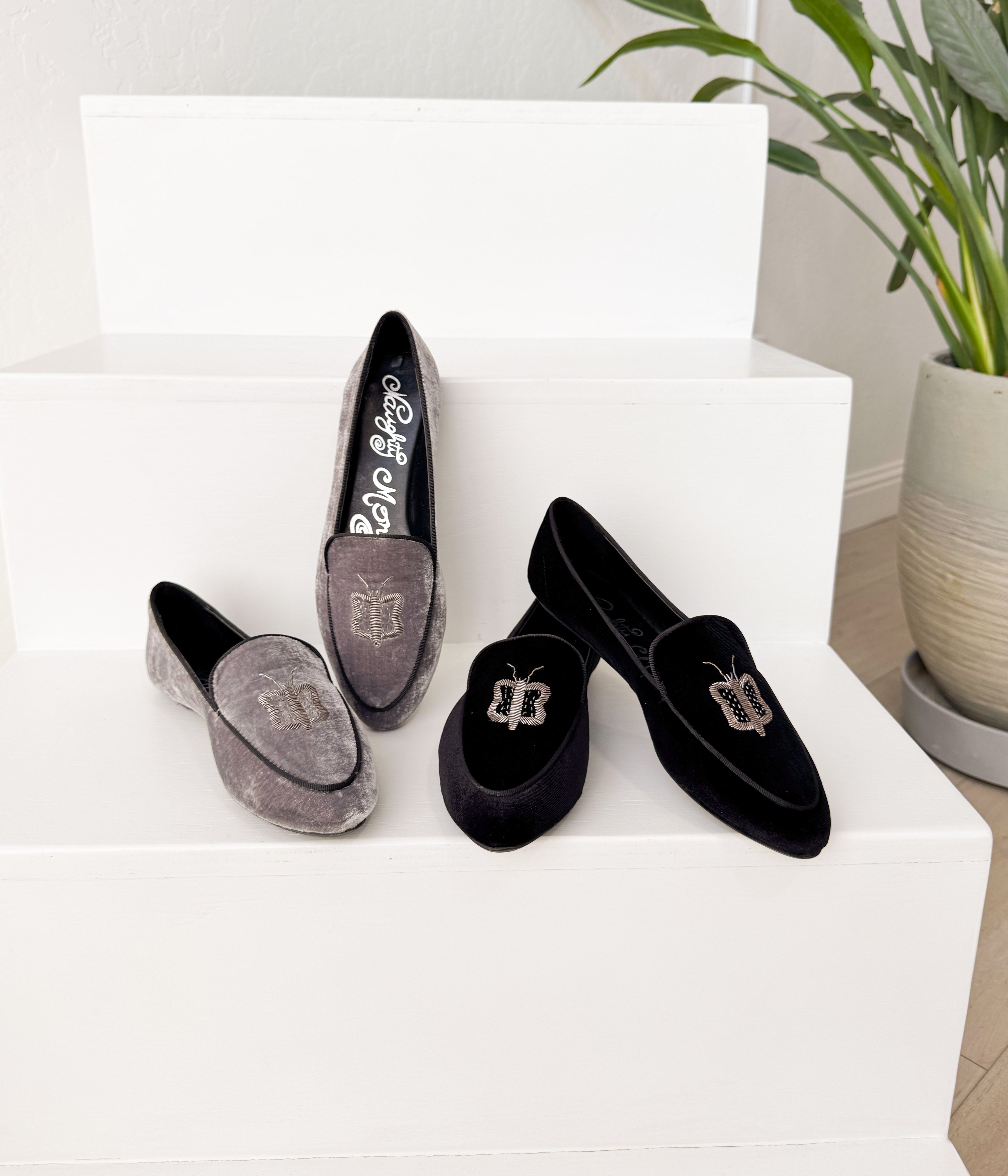 Butterfly Velvet Flats In Grey With Delicate Accent Naughty Monkey