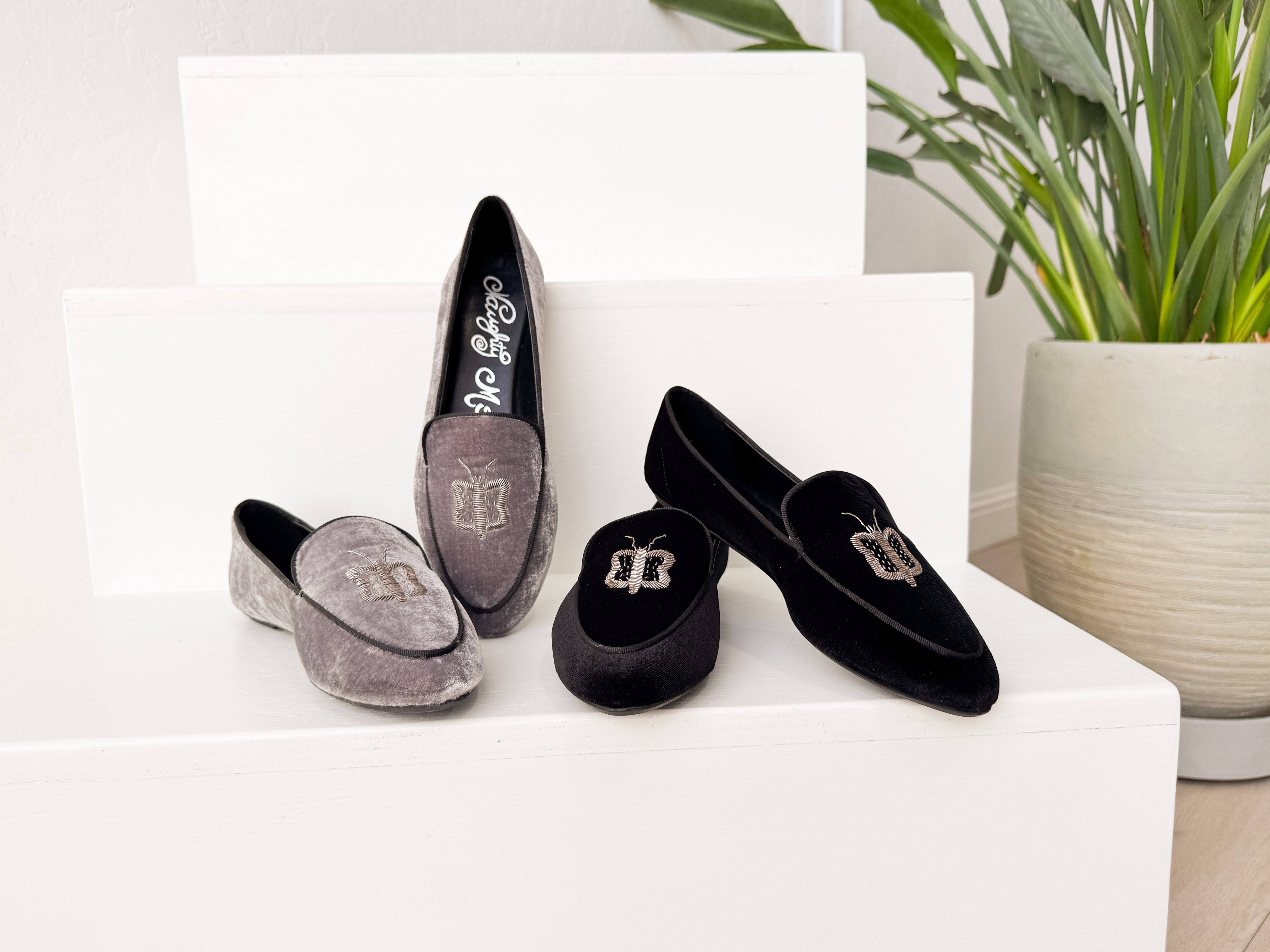 Butterfly Velvet Flats In Grey With Delicate Accent Naughty Monkey