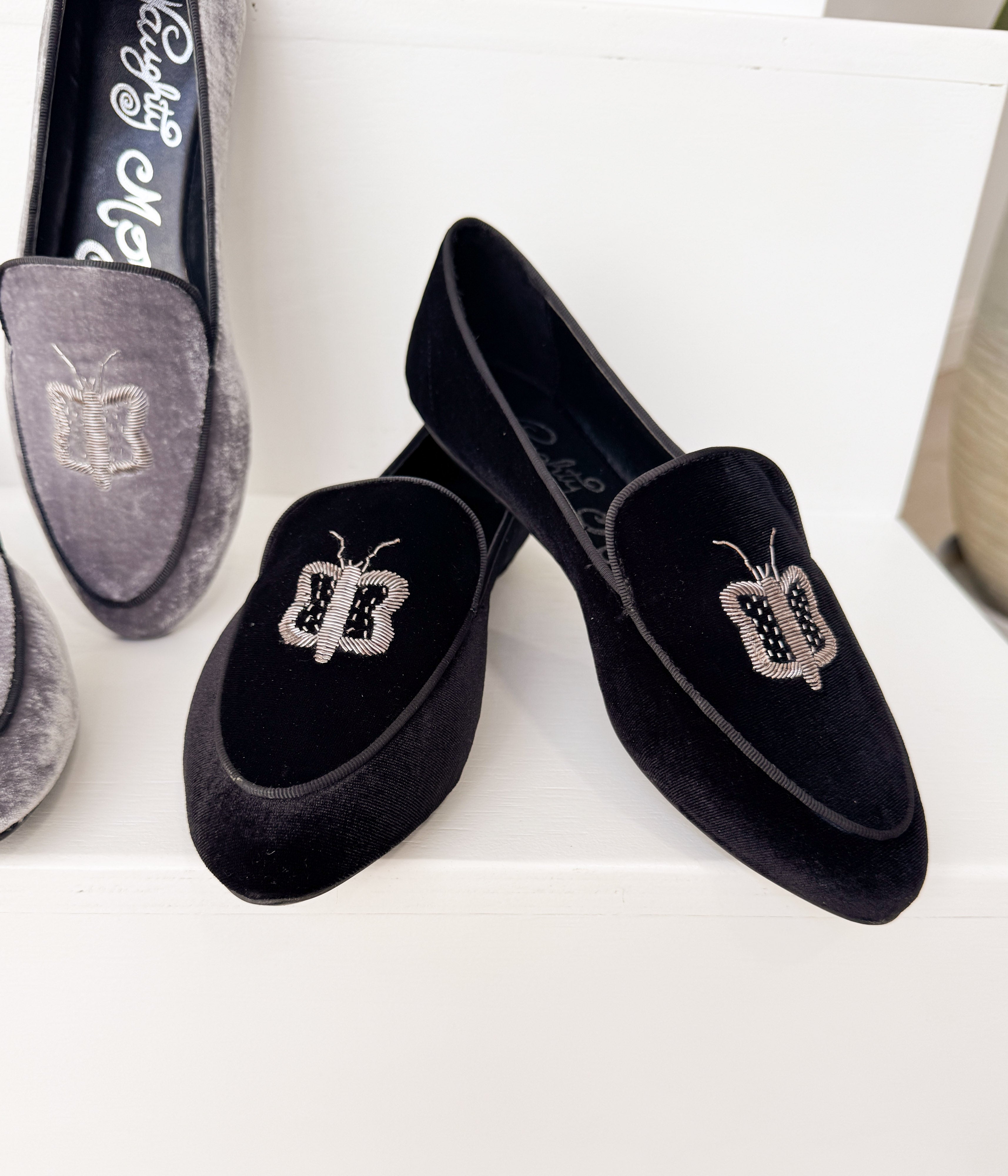 Butterfly Velvet Flats In Grey With Delicate Accent Naughty Monkey
