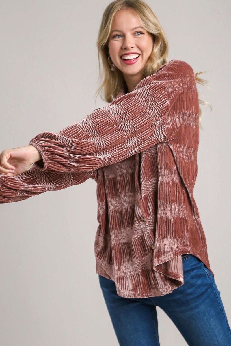Button-Up Ruched Tiered Blouse - Love Salve 