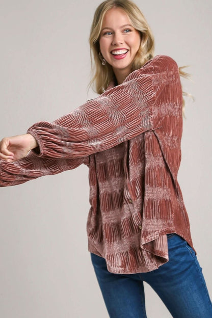 Button-Up Ruched Tiered Blouse - Love Salve 