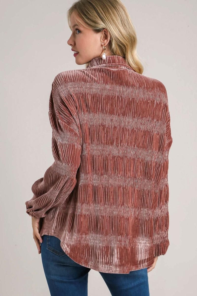 Button-Up Ruched Tiered Blouse - Love Salve 