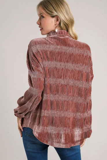 Button-Up Ruched Tiered Blouse - Love Salve 