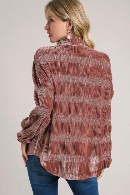 Button-Up Ruched Tiered Blouse - Love Salve 