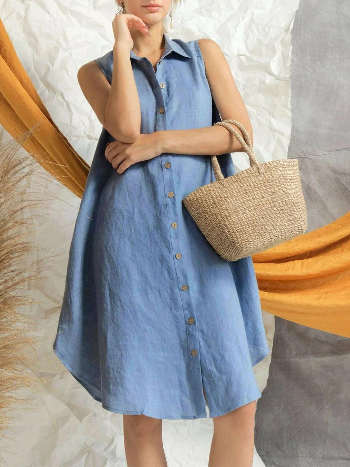 Button Up Sleeveless Shirt Dress - Love Salve