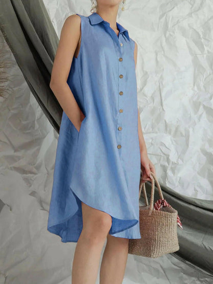 Button Up Sleeveless Shirt Dress - Love Salve