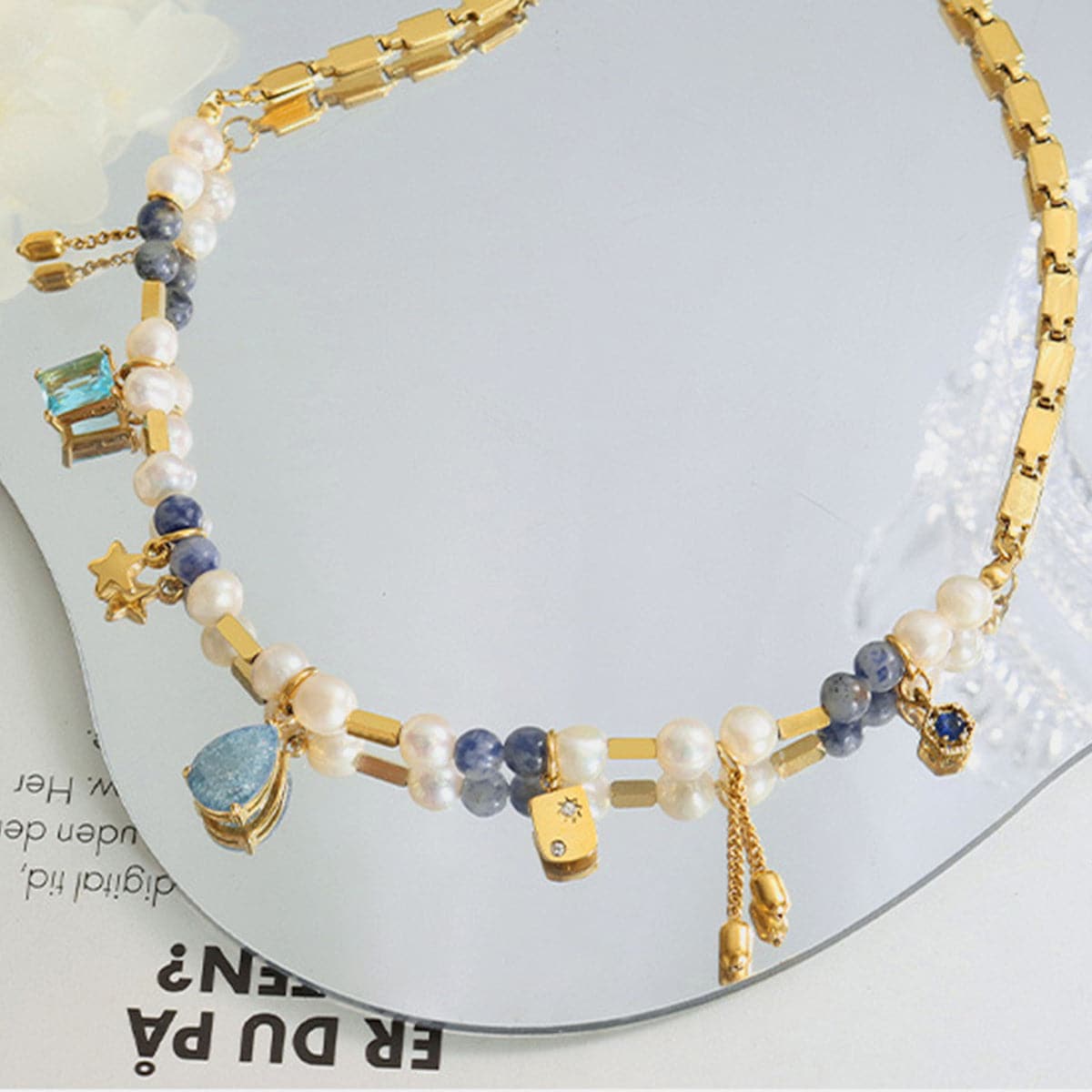 18K Gold-Plated Beaded Charm Necklace.