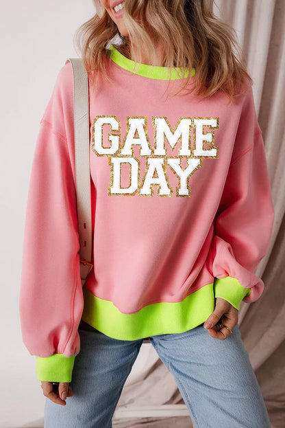 Sequin letter graphic long sleeve sweatshirt with a cozy round neck