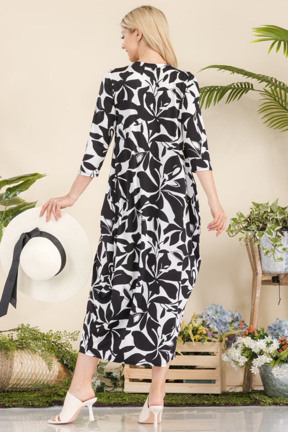 Celeste Midi Dress with Unique Print and Convenient Pockets