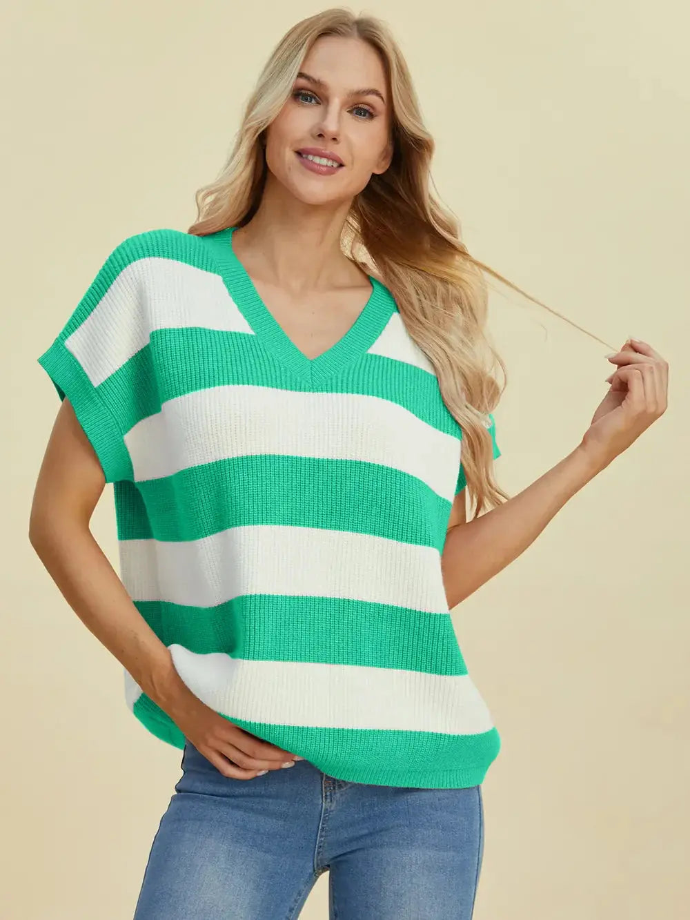 Double Take: Striped V-Neck Sweater - Love Salve