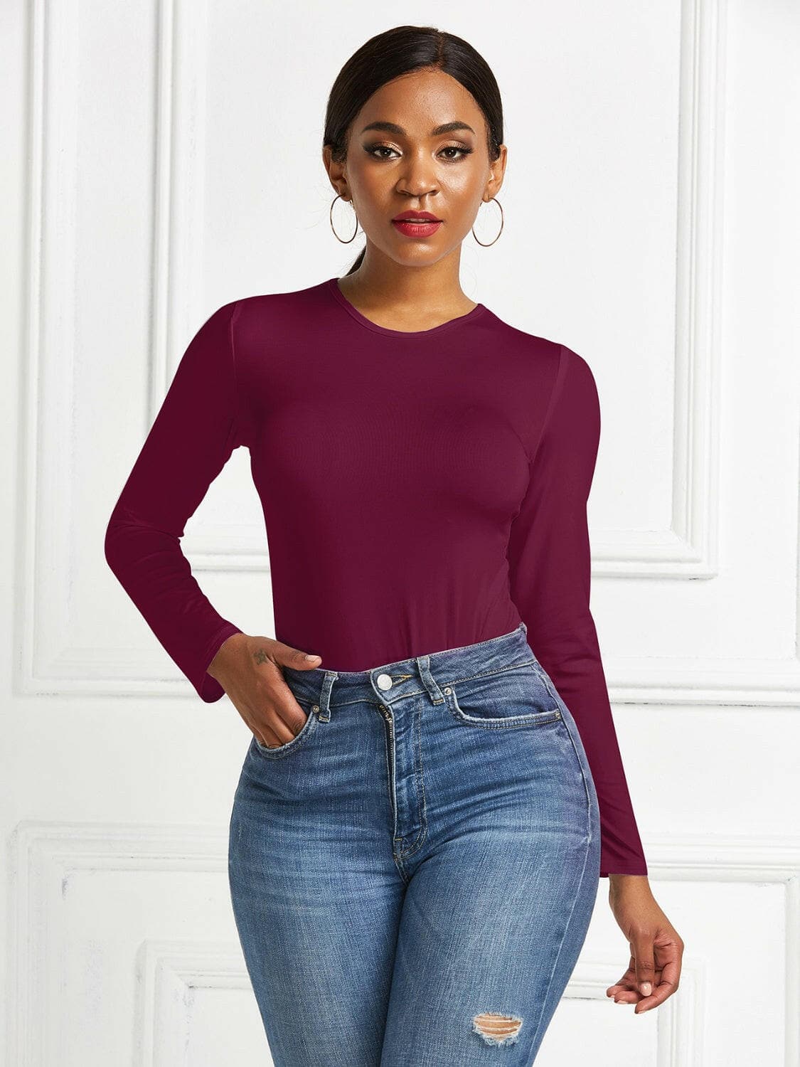 Round Neck Long Sleeve Bodysuit.