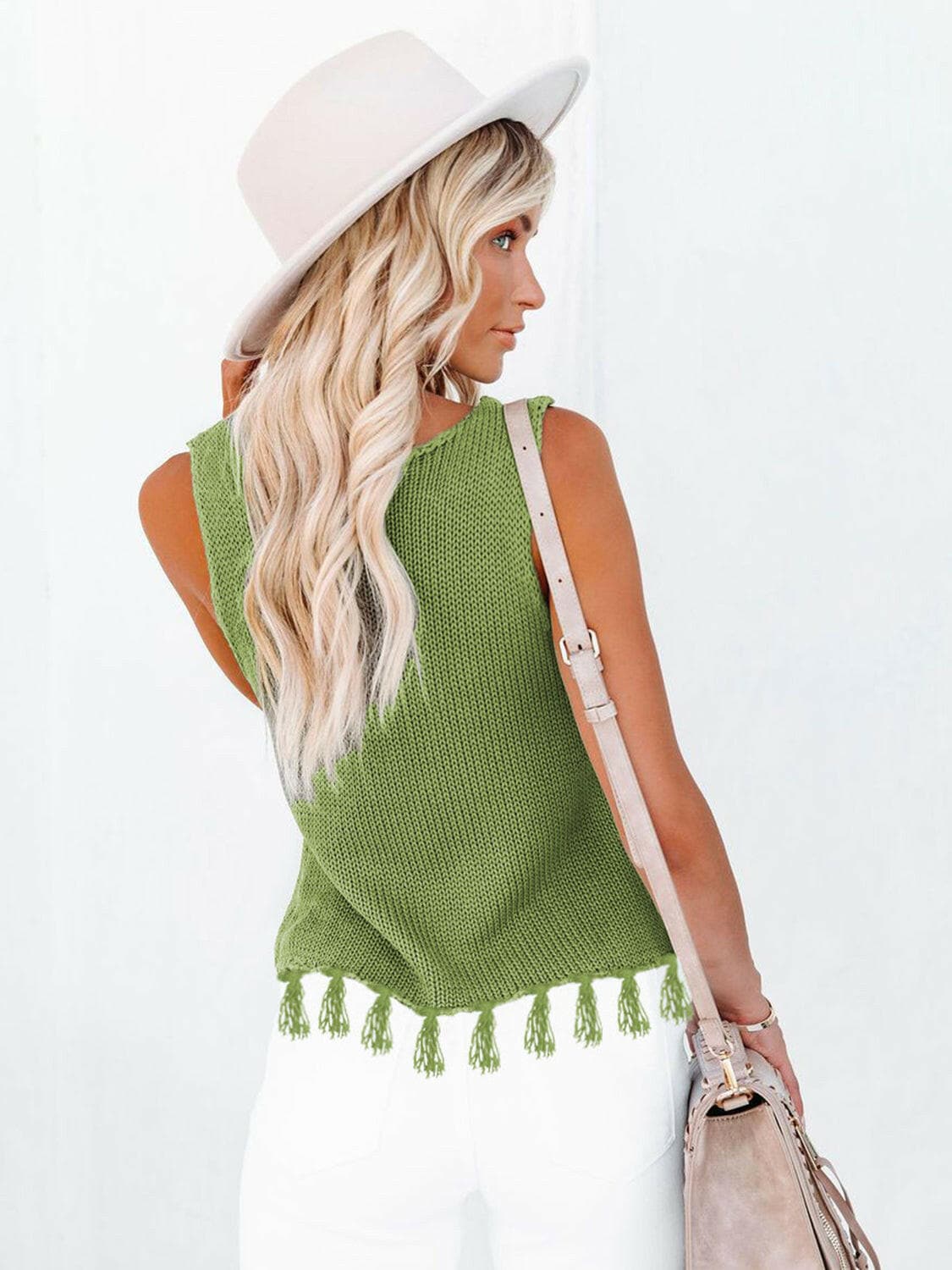 Cutout Tassel Round Neck Tank.