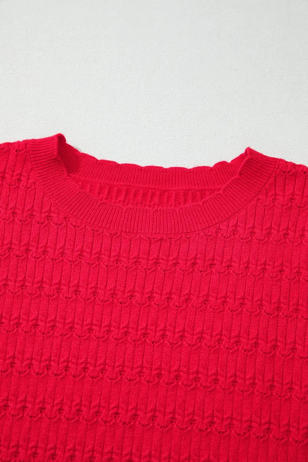 Fiery Red Trendy Print Knit Ribbed Cuffs Crew Neck Sweater Dear-Lover Dropshipping