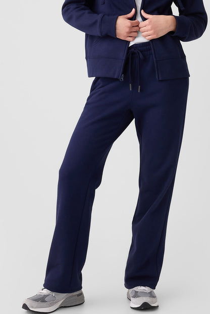 Navy blue fleece pants with drawstring