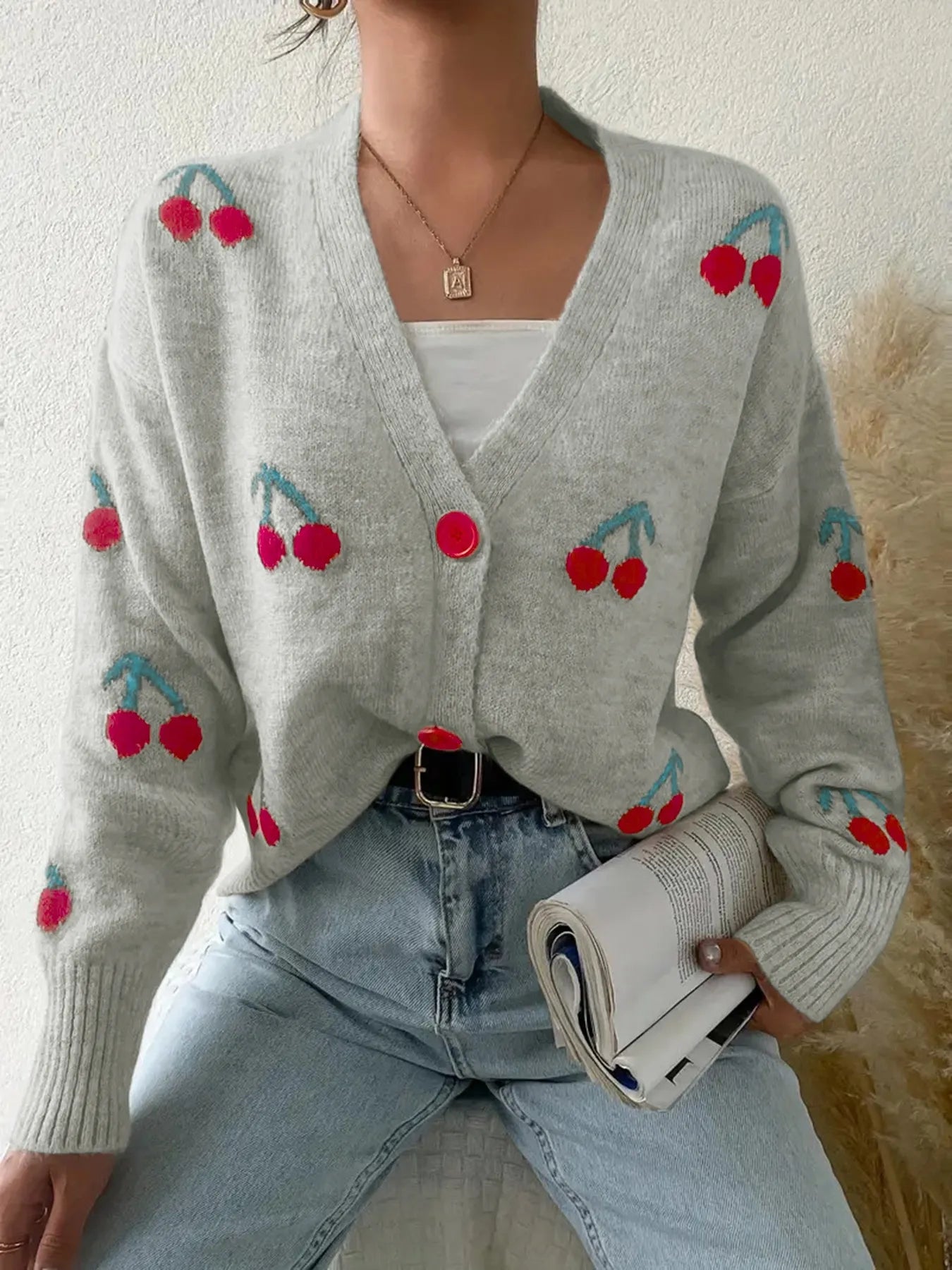 Cherry Button-Up Knit Cardigan Coco’s Tee Boutique