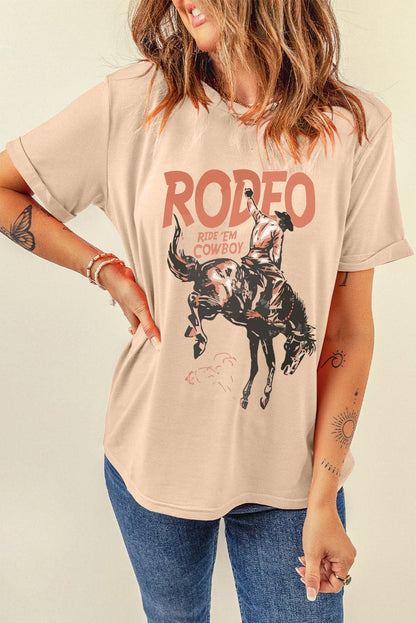 Cowboy Graphic Round Neck Short Sleeve T-Shirt.