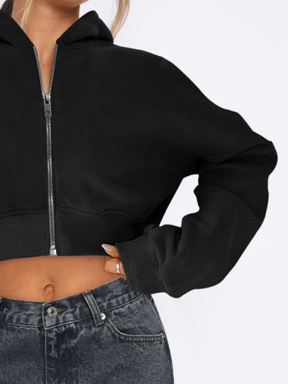 Cropped zip-up hoodie for women