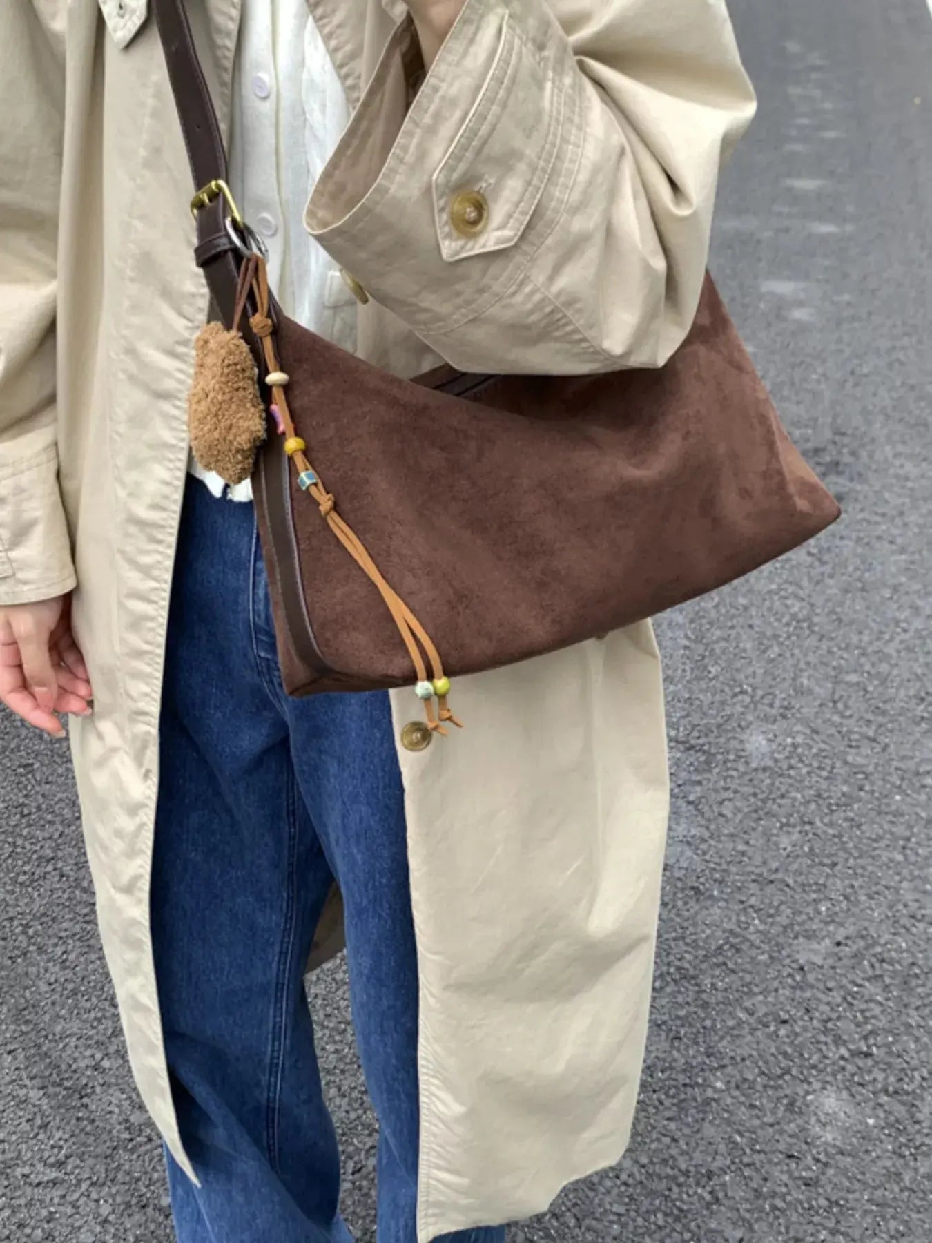 Solid Color Suede Hobo Crossbody Bag Simply Love