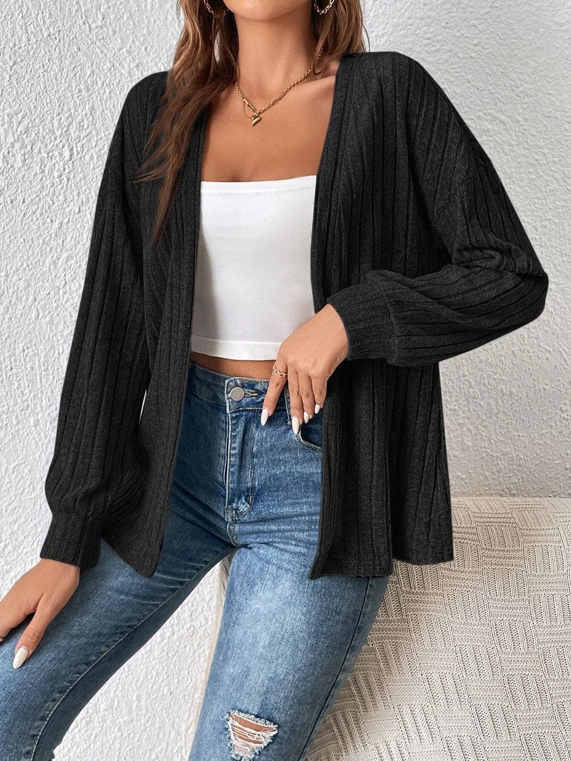 Chic long sleeve cardigan - 100% polyester