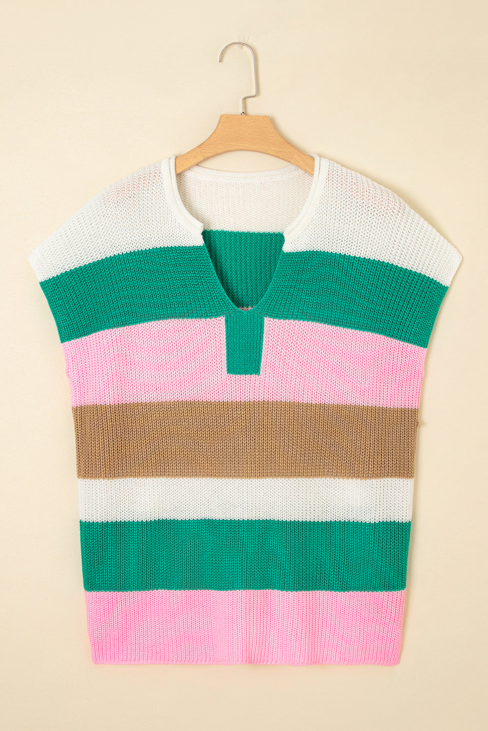 Multicolour Plus Size Striped Colorblock V Neck Short Sleeve Sweater Dear-Lover Dropshipping