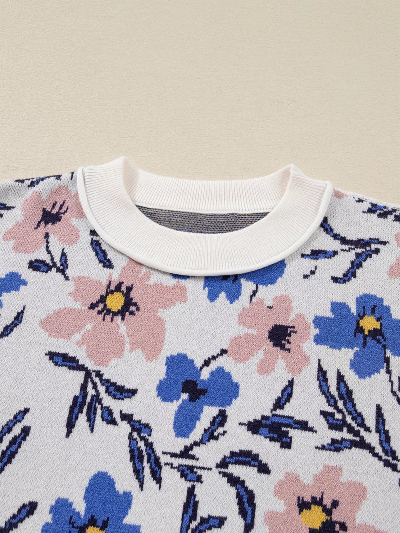 Floral Panel Colorblock Sleeve Patchwork Sweater Simply Love