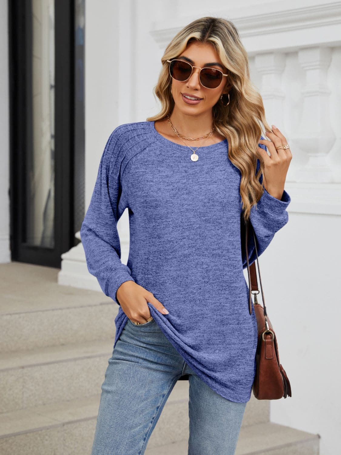 Round Neck Long Sleeve T-Shirt.