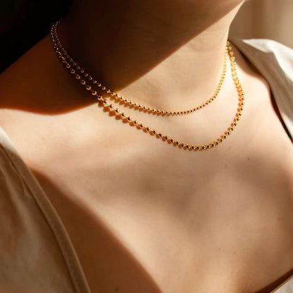 18K Gold-Plated Lobster Closure Bead Necklace.