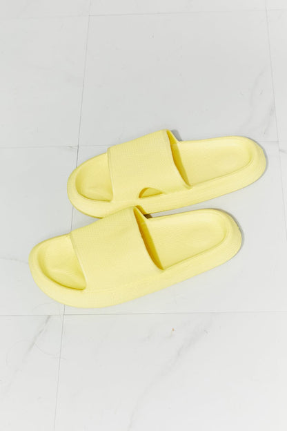 MMShoes Arms Around Me Open Toe Slide in Yellow.