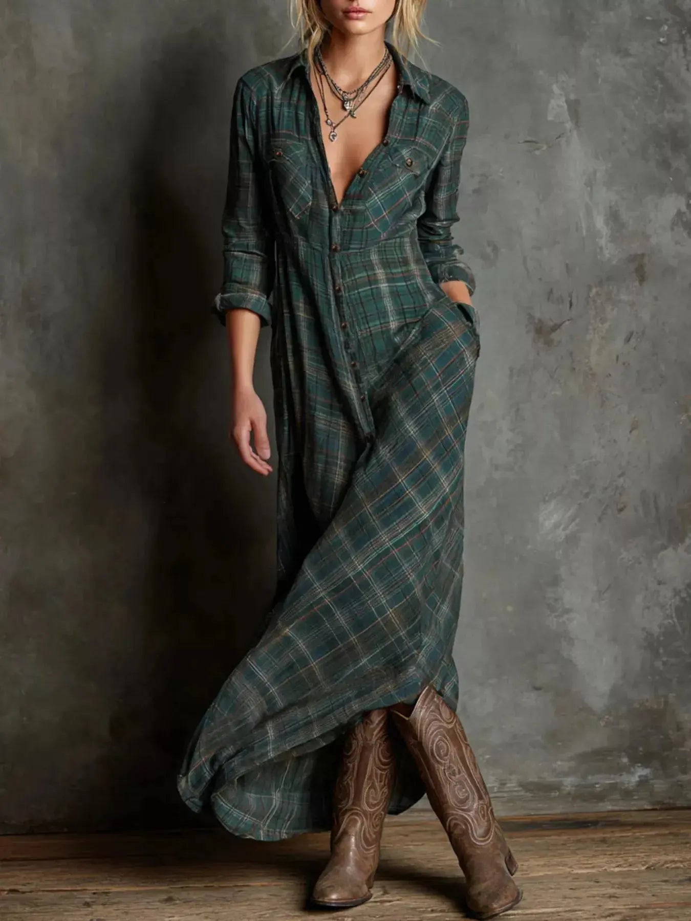Full Size Plaid Button-Down Maxi Dress Plus Size Simply Love