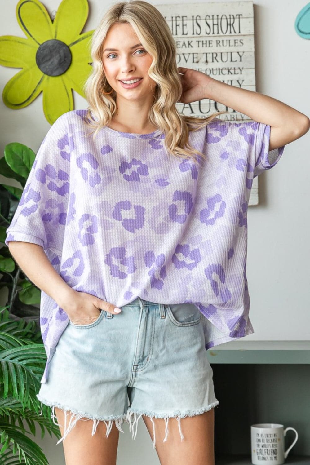 HOPELY Print Waffle Oversized T-Shirt.