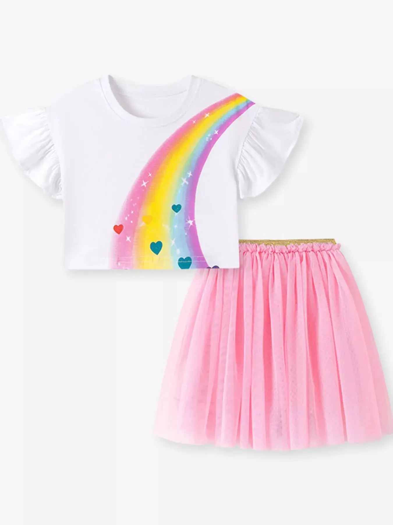 Children's Rainbow Ruffle Sleeve Top and Tulle Skirt Set Simply Love