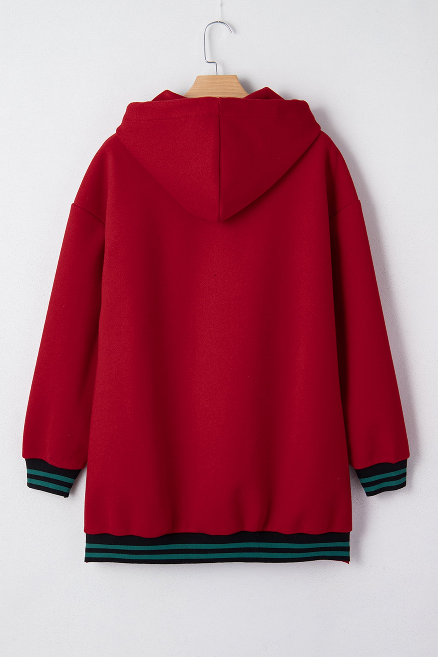 Racing Red Contrast Cuffed Drop Shoulder Zip Up Tunic Hoodie Dear-Lover Dropshipping