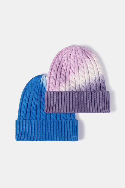 Contrast Tie-Dye Cable-Knit Cuffed Beanie.