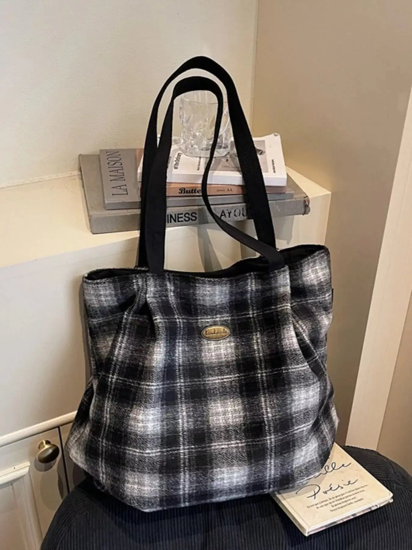 Plaid Pattern Casual Tote Bag Simply Love