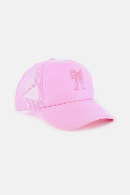 Zenana Ribbon Bow Embroidery Trucker Hat.