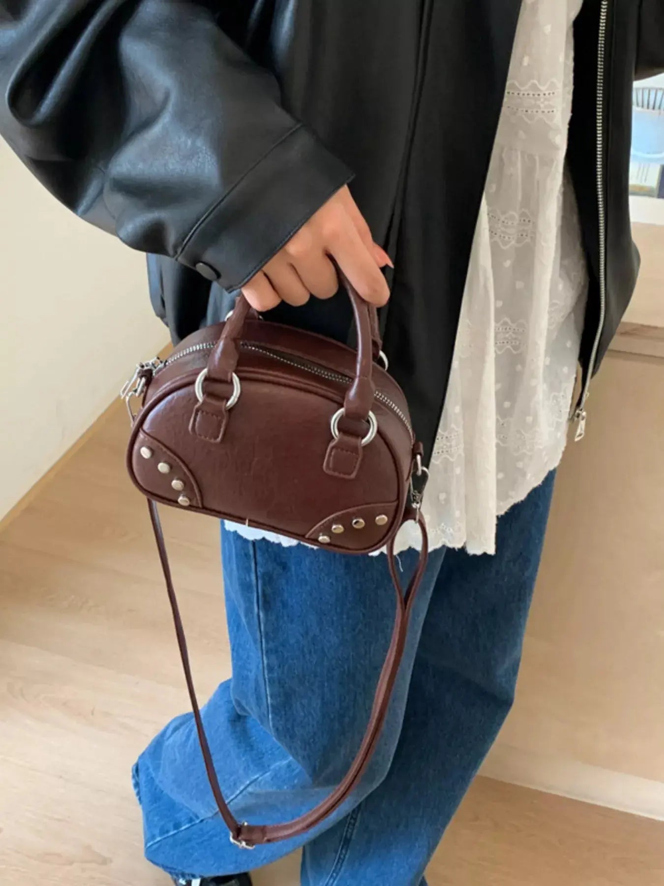 Retro Rivet Decor Crossbody Bag Simply Love