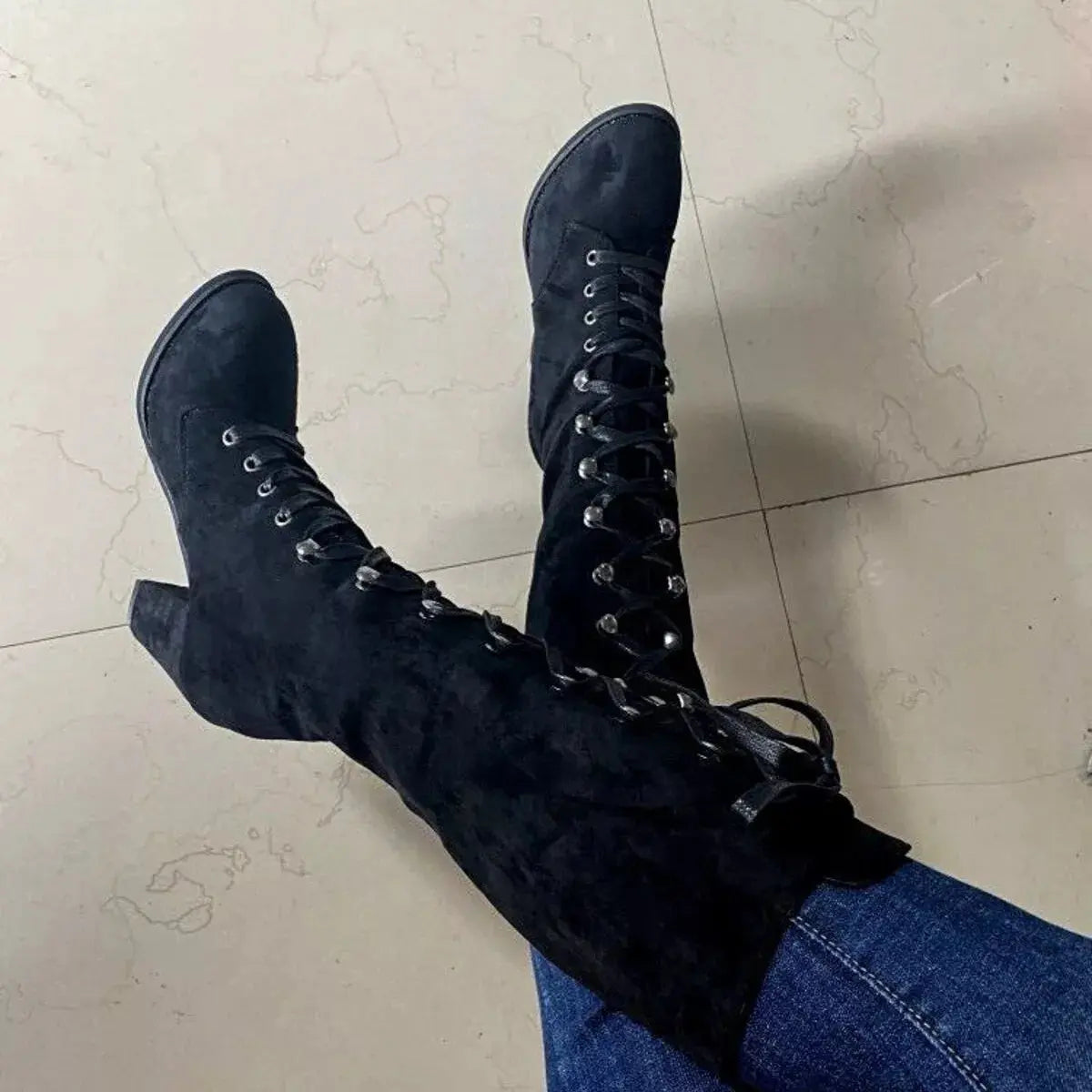 Lace Up Block Heels Boots Simply Love
