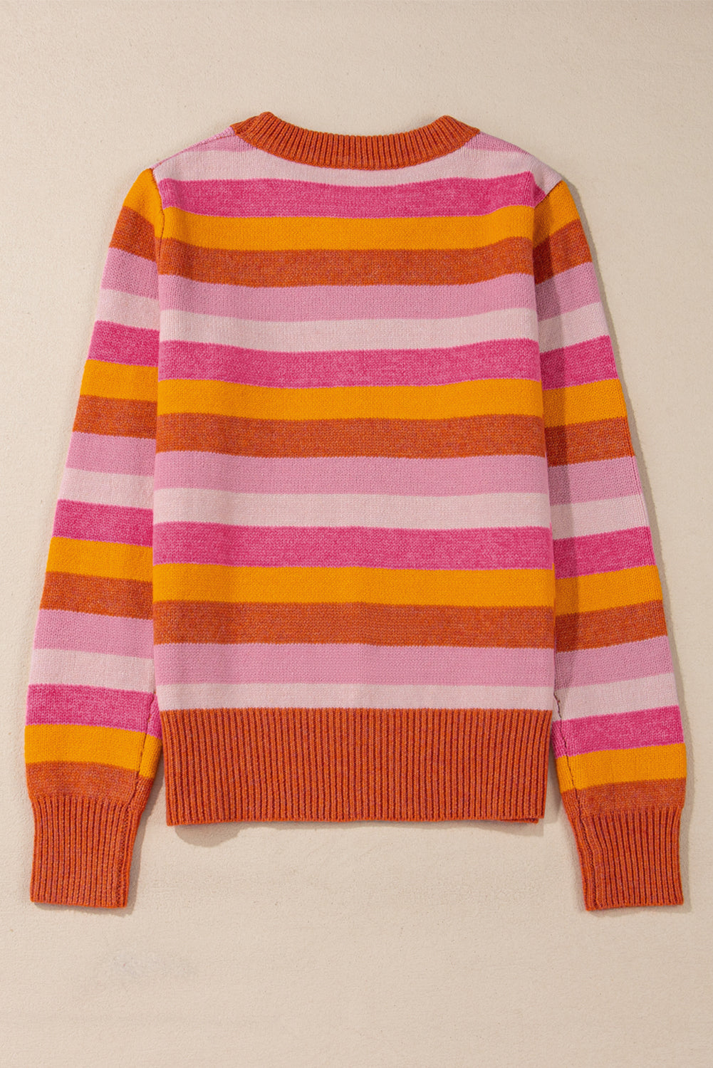 Vibrant orange color block ribbed neck sweater with long sleeves