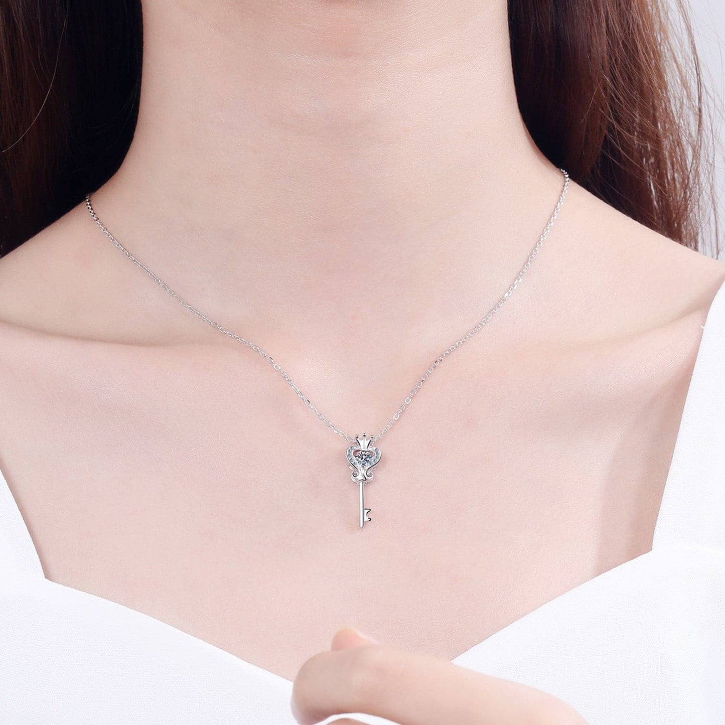 Key Shape Moissanite 925 Sterling Silver Necklace.