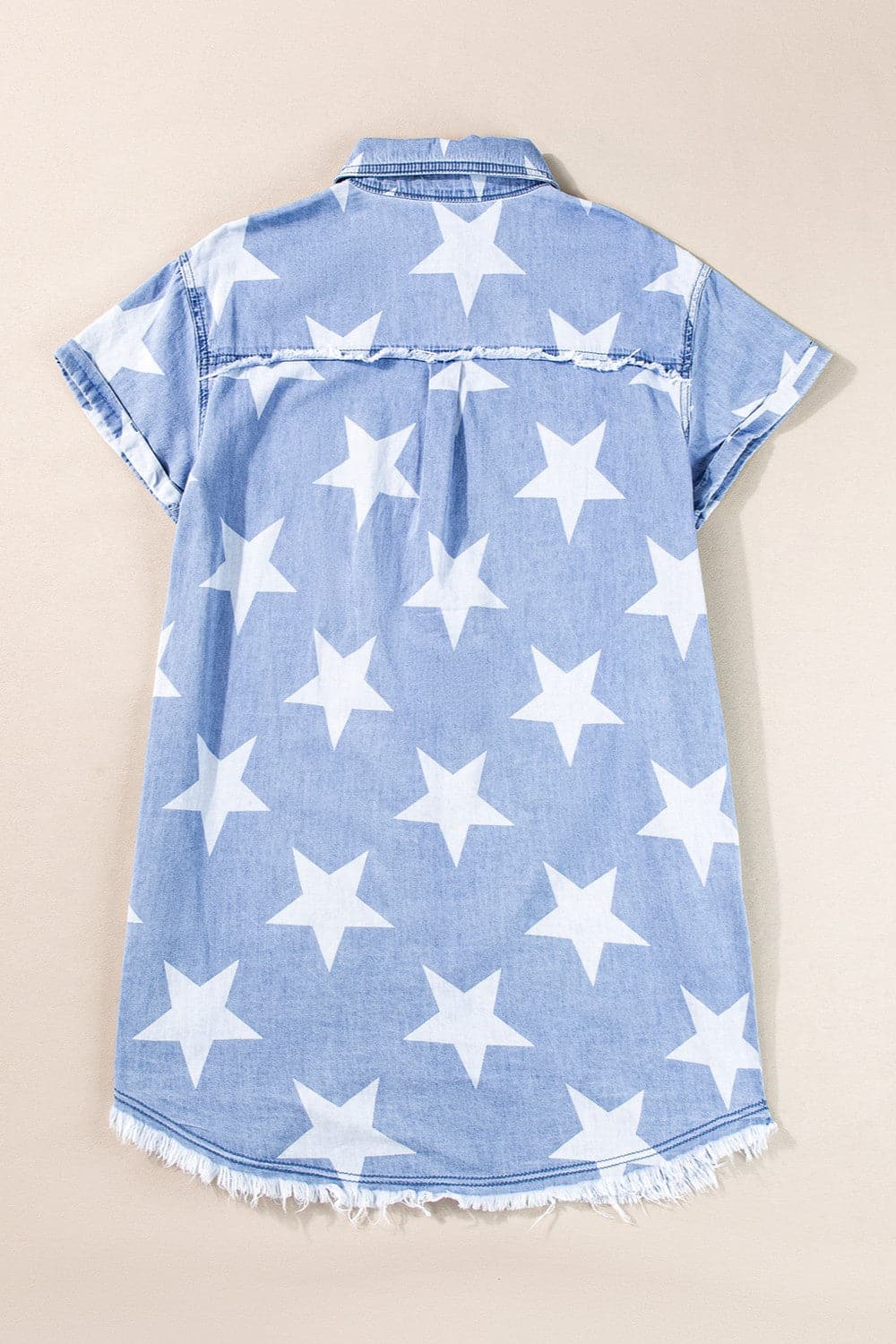 Raw Hem Star Short Sleeve Denim Dress.