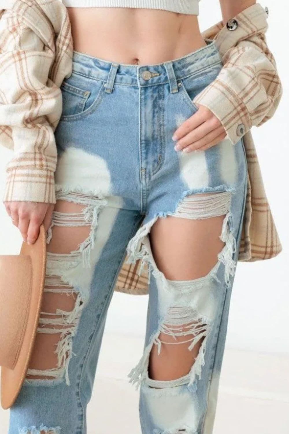 Litz La Frayed Cut Distressed Jeans.