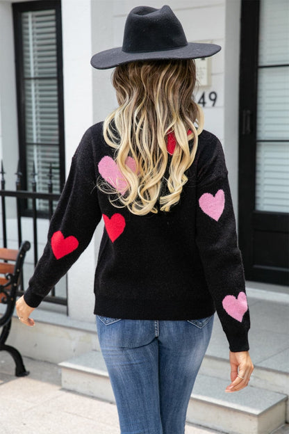 Heart Round Neck Droppped Shoulder Sweater.