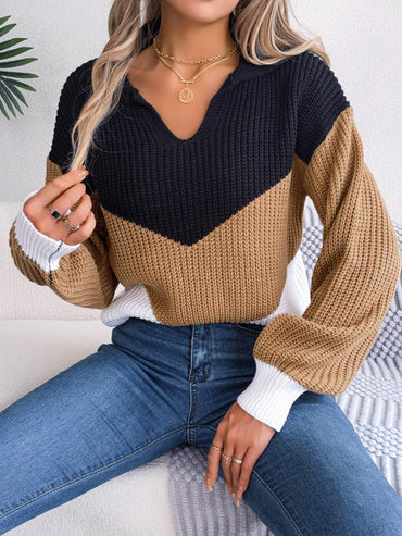 Color Block Dropped Shoulder Sweater.