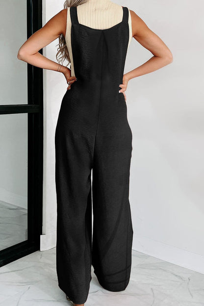 Buttoned Wide Leg Overalls.