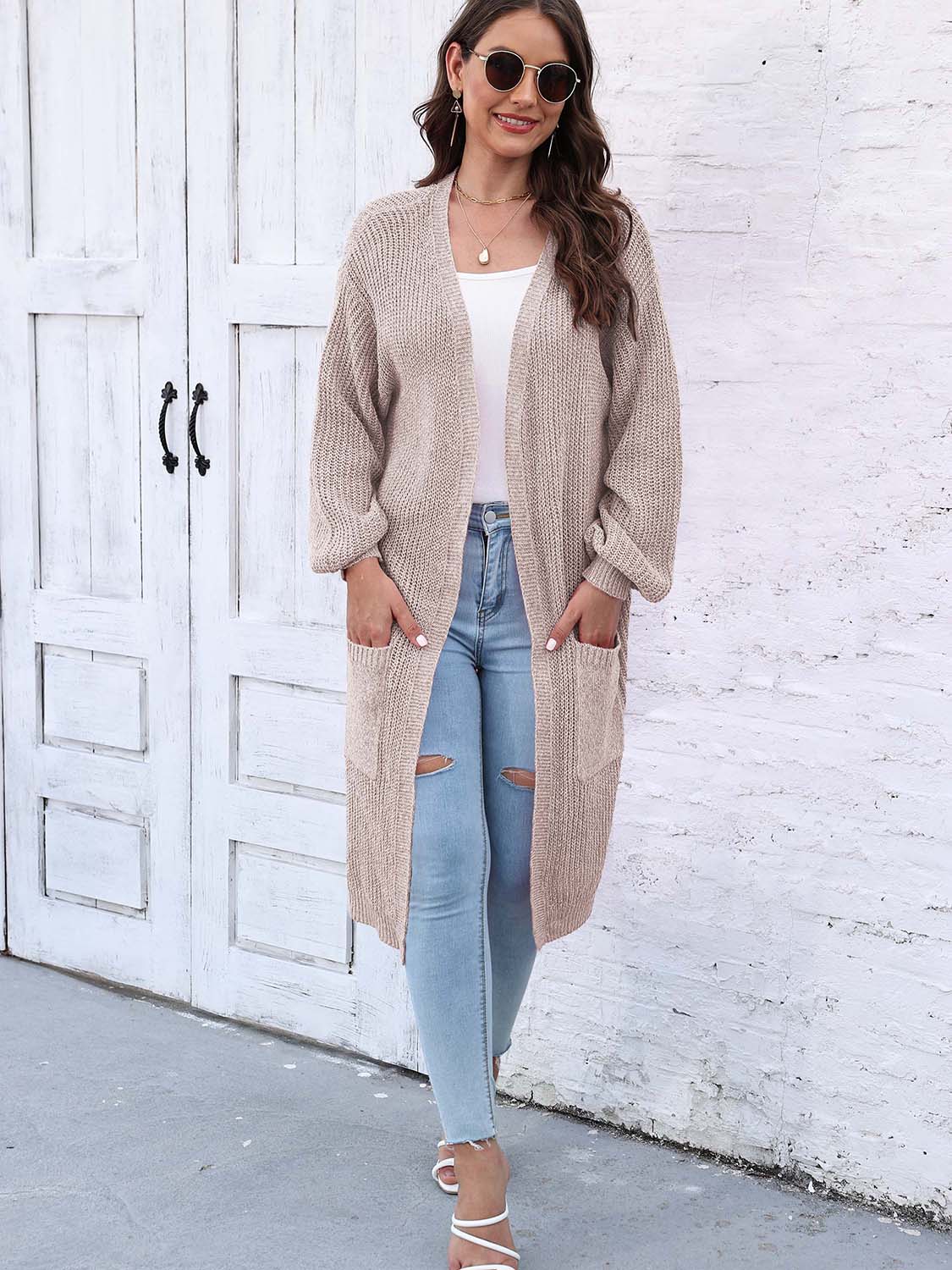 Open Front Longline Cardigan with Pockets.